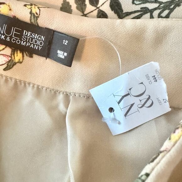 7th Avenue Ny&Co Pencil Skirt Sz 12 Nude Beige Red Floral Print Career Suit - Picture 10 of 12